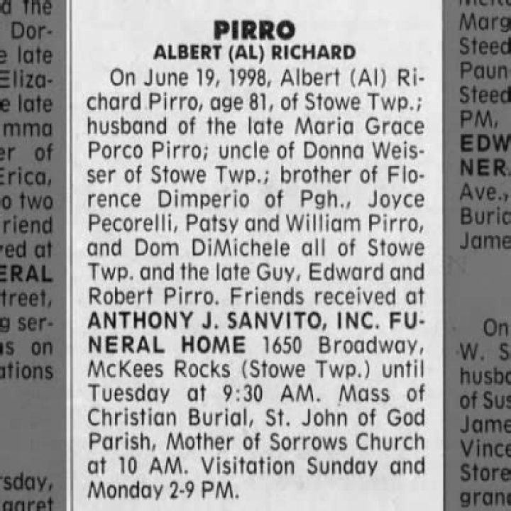 Albert Pirro Obituary Bio, Age, Net Worth, In Relation, Facts